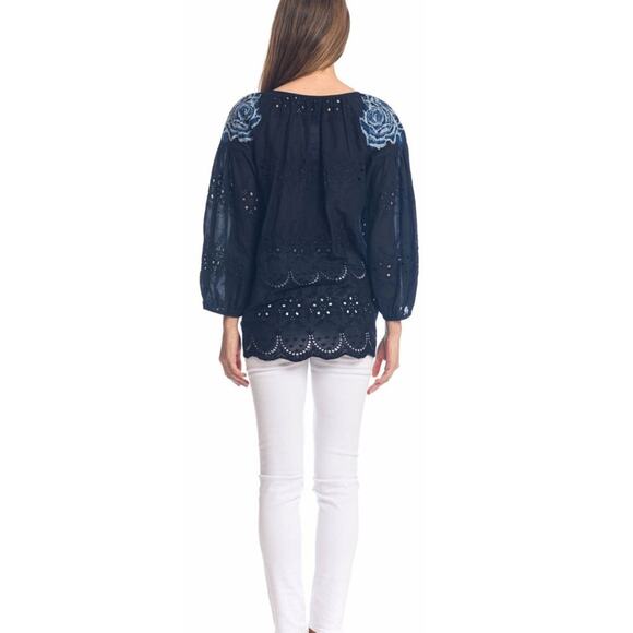 NWT Anthropologie Tolani Brenna Navy Embroidered Eyelet Blouse XS Cotton Boho - Picture 12 of 12